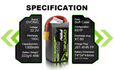 4×Ovonic 6S LiPo Battery Pack 1300mAh 100C 22.2V with XT60 Plug
